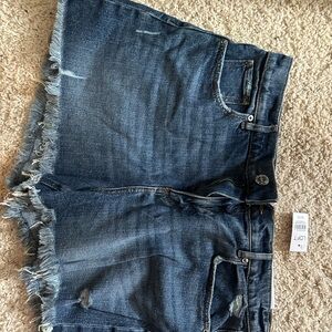 LOFT Blue Jean Shorts with Distressed Hem